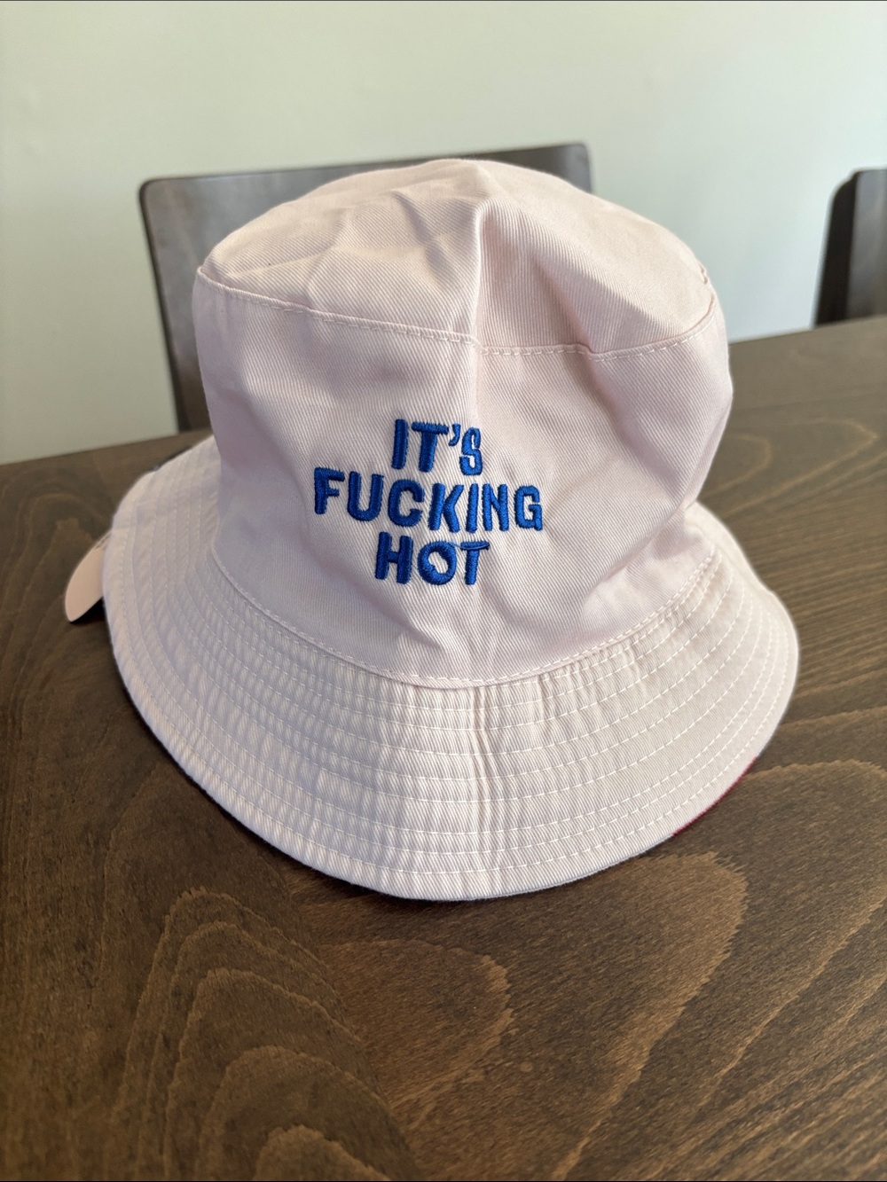 Light Pink Embroidered Bucket Hat - "It's Fucking Hot"
